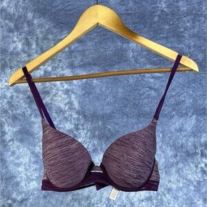 Victoria's Secret Purple Striped Perfect Shape Bra | 34C | Mesh Band